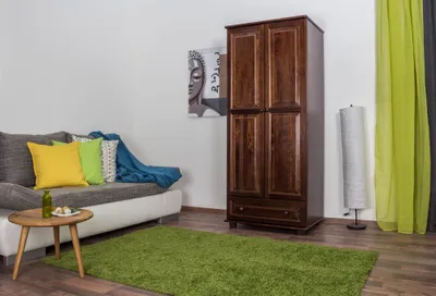 Produktbild von Massivholz Schrank Kiefer, Nussfarben, 190x80x60 cm, 2 Türen 1 Schublade, Modern