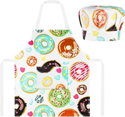 Produktbild von Kinderschürze 2-6 Jahre, verstellbar, mit Taschen und Mütze, zum Kochen