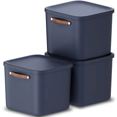 Produktbild von Rotho 3er-Set Aufbewahrungsbox 40L Maloja - Kunststoffbox mit Deckel - Stapelbox 39,5 x 38,0 x 34,0 cm - Plastikbox Ordnungsbox Allzweckkiste