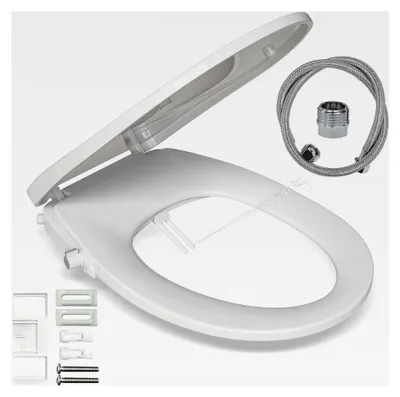 Produktbild von Dusch-WC-Sitz mit Bidet-Funktion, Bidet-Aufsatz für Toilette ohne Stromanschluss, Toilettendeckel mit Absenkautomatik, Dusch-WC-Aufsatz mit zwei Düsen für Gesäß- und Ladydusche