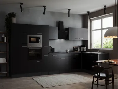 Produktbild von L Küche Küchenzeile Winkelküche Grau Matt Schwarz Oliver 370 x 172 cm Respekta