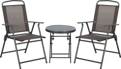 Produktbild von Outsunny Bistro-Set 3-teilig aus Metall Wetterfest Gartenmöbel Set mit Glastisch