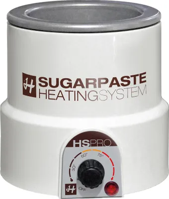 A white sugar paste heating system with a gray top rim.