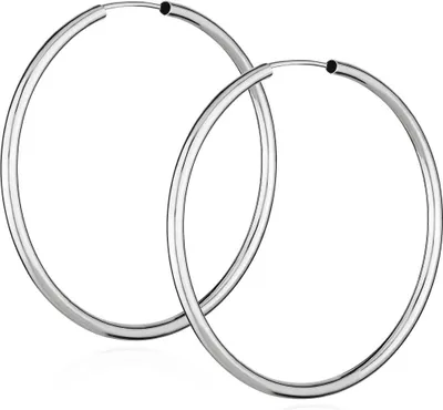 Produktbild von Paar 585 Weißgold Creolen Ohrringen Ohrschmuck 1,9mm Rund Goldohrringe 40mm 9046