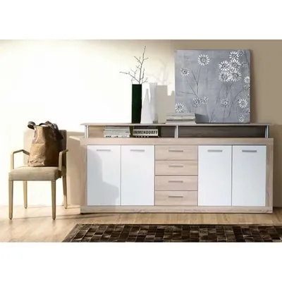 Image de CAVA Buffet bas contemporain en chêne et blanc - 197 cm