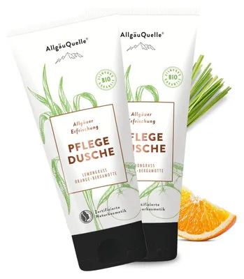Produktbild von BIO Duschgel Duschbad Cremedusche ätherische Öle von Lemongrass, Orange u. Bergamotte, 2 x 100 ml.