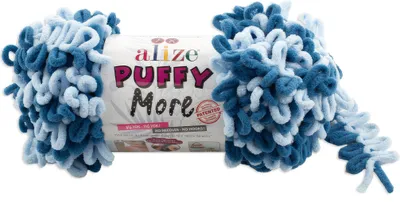 10 x 150g Strickgarn Alize Puffy More Color, Fingerstrick-Wolle Stricken ohne Nadel Farbwahl hellblau-blau
