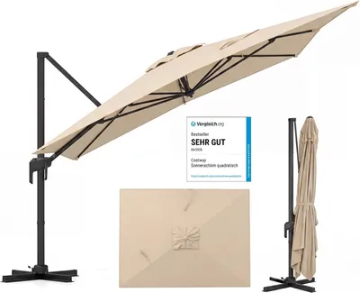 Obrázok produktu pre COSTWAY Obdĺžnikový slnečník 300 x 400 cm, veľký slnečník s kľukou, sklopný záhradný slnečník, otočný o 360°, terasový slnečník, trhový slnečník, béžový