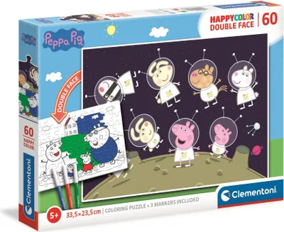 Obrázek produktu pro Clementoni Peppa Pig Happy Color Double Face, 60 kusů, Kreslené filmy, 5 rok/roky