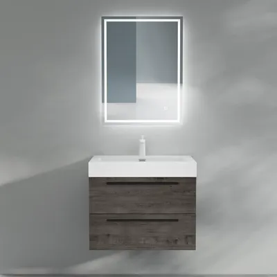 Produktbild von Mai & Mai Badmöbelset Komplett Set Waschbeckenunterschrank 73cm Unterschrank mit Waschschbecken aus Mineralguss und LED-Badspiegel Quadratto