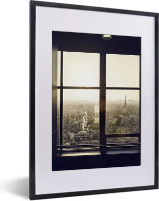 Produktbild von MuchoWow® MuchoWow® Gerahmtes Poster Blick auf den Eiffelturm und Paris 30x40 cm - Poster mit zchwarzem Bilderrahmen - Wandposter Schlafzimmer