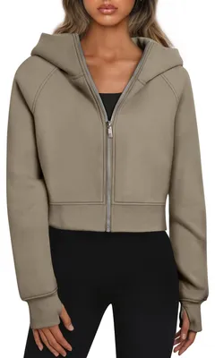 Productafbeelding van Modieuze dameshoodies met rits, cropped sweatshirts, perfect voor herfstoutfits, casual kleding, met capuchon