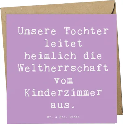 Produktbild von Mr. & Mrs. Panda Glückwunschkarte Spruch Tochter Weltherrschaft - Lavendeltraum - Geschenk, Grußkarte, Dankeschön, Familie, doppelkarte, Einfallsreichtum, Kreativität