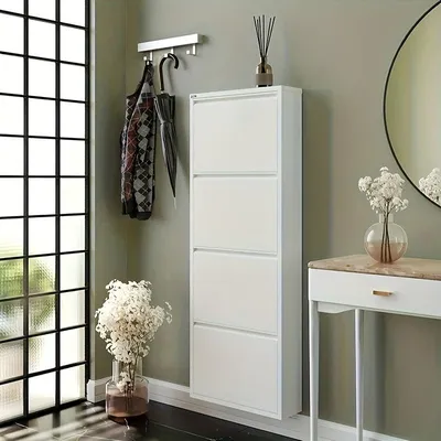 Immagine prodotto di Panca per scarpe con 3 ripiani - mobiletto stretto per scarpe, ideale per l'ingresso e il soggiorno - 139x55x15 cm