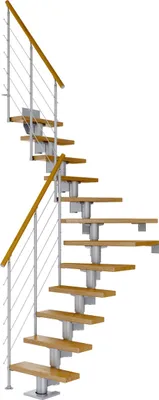 Produktbild von Dolle Mittelholmtreppe Dublin 1/4 gewendelt aus Eiche lackiert 71 cm breit für GH 222–270 cm UK Metall Perlgrau mitlaufende Edelstahlstäbe