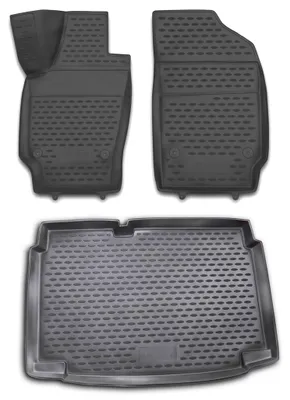 Gummi Kofferraumwanne + Fußmatten Set für VW Polo 6R, Bj. 12/2009-2017, schwarz