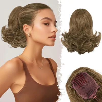Produktbild von Kurzes Pferdeschwanz Haarteil 25cm Wellig Schokoladen Braun Blond