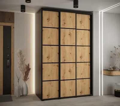 Produktbild von Kleiderschrank YVONA 4 - 160/60 cm, schwarz / Eiche handwerklich / schwarz