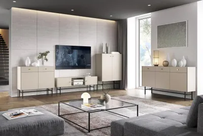 Productafbeelding van Woonkamer, wandmeubel, dressoir, 2 x ladekast, meubels, houten meubels, TV-meubel set