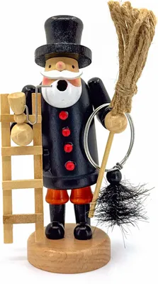 Produktbild von Kaladia Räucherfigur aus Holz - Schornsteinfeger - handbemalte Figur für Standard Räucherkerzen - ca. 14 cm