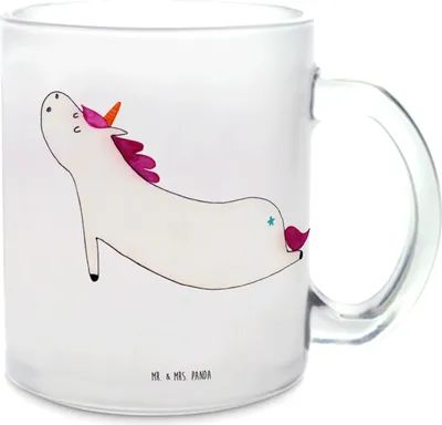 Produktbild von Mr. & Mrs. Panda Teetasse Einhorn Yoga - Transparent - Geschenk, Häferl, Unicorn, Namaste, Pott, Tee Tasse, aus Glas, Süß, Sport, Einhörner