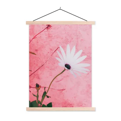 Produktbild von MuchoWow® Textilposter Blumen - Rosa - Vintage 40x53 cm mit holzfarbenen Rahmen - Schlafzimmer
