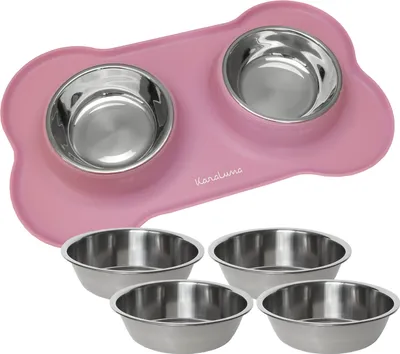 Produktbild von KaraLuna Napfunterlage aus Silikon mit Edelstahl Futternapf I Für Katzen & Hunde (400ml, Rosa)