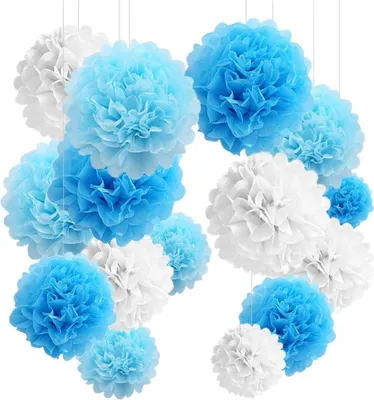 Produktbild von 24er Pompons Deko Blau - Hochzeitsdeko Einschulung Taufe Kommunion Geburtstag Hochzeit Valentinstag