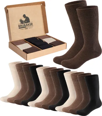 Produktbild von BRUBAKER 10 Paar Herrensocken in Geschenkbox - Komfort & Business Herren Socken - Großes Socken-Set, Schwarz Braun und Beige, Größe 39-42