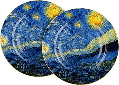 Produktbild von DUO ART GALLERY Dessertteller 2er Set STARRY NIGHT inspired by Van Gogh New Bone China Porzellan