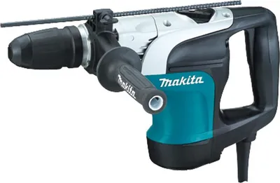 A studio shot of a Makita rotary hammer drill against a white background.
