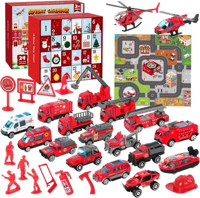Produktbild von Adventskalender 2026 für Kinder mit Feuerwehr-Thema – 24 Tage Spielzeug, ein Weihnachtsadventskalender mit 18 Fahrzeugen und Zubehör