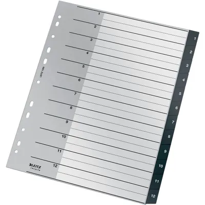 Image de Leitz 1209-00-00 Intercalaire pour classeur Recycle - 1-12, A4 extra large, PP, 12 feuilles, noir