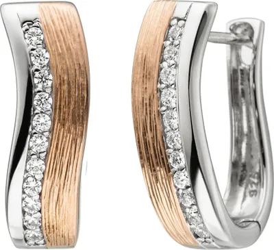 Produktbild von Creolen Ohrringe Ohrschmuck mit Zirkonia gewellt 925 Silber Rotgold vergoldet