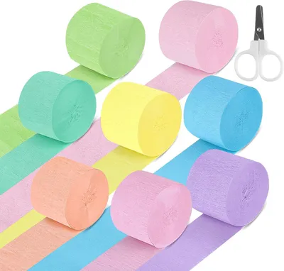 Productafbeelding van Krepppapier kleurrijk - 8 rollen - 8 kleuren crêpepapier - Regenboog crêpe-stroken - Crêpeband voor knutselen met 1 kleine schaar voor bruiloften