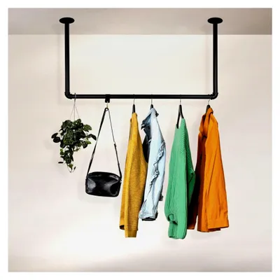 Produktbild von Kleiderstange für die Decke im Industrie-Design | Breite 70 cm x Höhe 60 cm | Deckengarderobe | Garderobenstange | Ankleidezimmer | Schlafzimmer | Flur | begehbarer Kleiderschrank