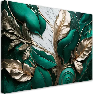 Produktbild von Leinwandbild Blätter mit Gold Glamour-Stil Loft 120x80 Feeby Grün bild für die wand bereit zum aufhängen