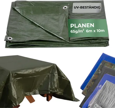 Produktbild von Plane Tarpaulin Light 6x10 m, 65 g/m, Abdeckplane, grün, mit Ösen