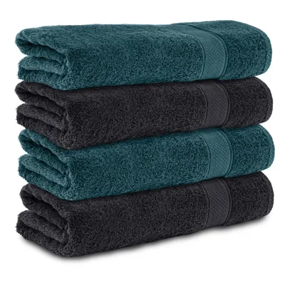 Produktbild von Komfortec 4er Duschtücher 70x140 cm Set aus 100% Baumwolle, 470g/m², Frottee, Weich, Schwarz/Petrol