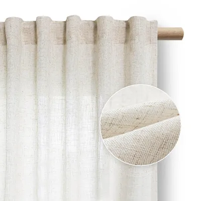 Produktbild von Gardine Vorhang Kräuselband Leinen 140x270 cm Hell Beige Einfarbig Lichtdurchflutend Velari