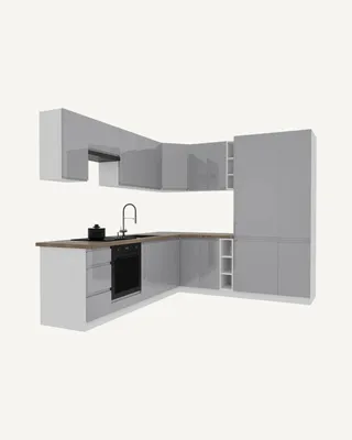 Produktbild von Winkelküche – Eckküche – Küchenzeile L-Form – Komplettküche – Küchenzeile – Velmora – K94-G270 – 260 x 230 cm – Grau Hochglanz Ohne Arbeitsplatte