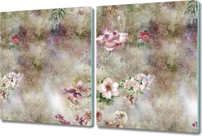 Produktbild von Glas-Herdabdeckplatte Glaskeramikkochfeld-Abdeckung Spritzschutz - 2x 40x52 cm - Blatt Blüten Pastell