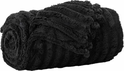 Image de vidaXL Jeté de lit noir 150 x 130 cm Fleece