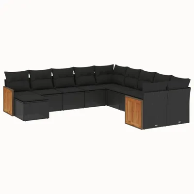 Produktbild von Modulares Garten-Sofa-Set, 11-teilig, für Terrasse & Balkon, aus schwarzem PE-Rattan, mit UV-beständigen, abnehmbaren Kissenbezügen aus Polyester