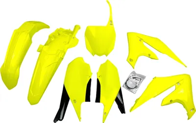 Produktbild von Ufo Yamaha Yzf 250/450 2019-2023 Yakit321-dflu Fork Protectors & Plastikbausatz Gelb  Gelb One Size