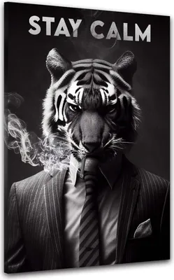 Produktbild von Tiger im Anzug Tier Abstrakt Leinwandbild Wandbild Kunst Deko XL: 105x140x4cm