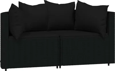 Produktbild von vidaXL Garten-Ecksofas mit Kissen 2 Stk. Schwarz Poly Rattan