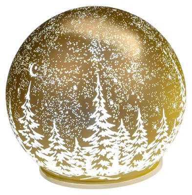 Produktbild von LED Deko Kugel WINTERWALD mit Sternschnuppe gold ⌀ 10cm aus Glas Timer Formano