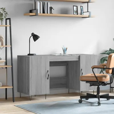 Image de The Living Store Bureau gris Sonoma 140x50x75 cm bois composite