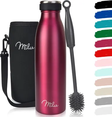 Produktbild von Milu Thermoflasche 500ml Isolierte Edelstahl Trinkflasche Thermoskanne Auslaufsichere Isolierflasche doppelwandig für heiße und kalte Getränke (Berry)